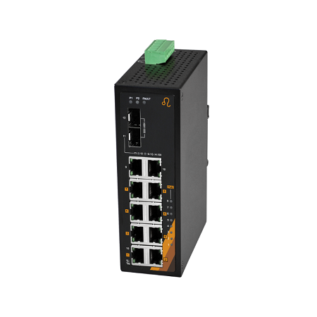 12-Port Industrial Gigabit PoE+ Ethernet Switch | 8 EHT + 2 TX + 2 SFP