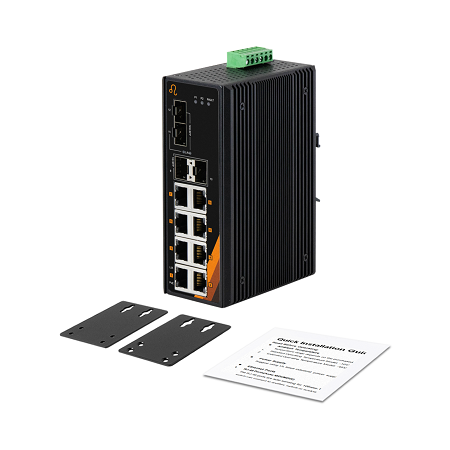 12-Port Industrial Gigabit PoE+ Ethernet Switch | 8ETH + 2SFP + 2 FX