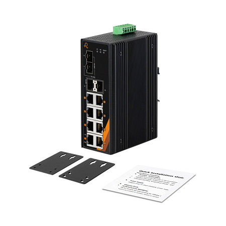 12-Port Industrial Gigabit PoE+ Ethernet Switch | 8ETH+2SFP+2FX