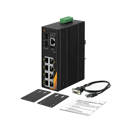 10-Port Industrial Gigabit PoE+ Managed Ethernet Switch | 8 ETH + 2GB SFP