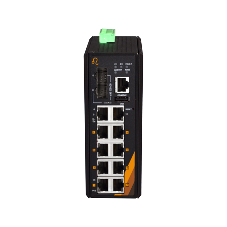 12-Port Industrial Gigabit PoE+ Managed Ethernet Switch | 10 ETH + 2 SFP