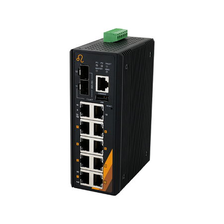 12-Port Industrial Gigabit PoE+ Managed Ethernet Switch | 8ETH + 2ETH + 2SFP