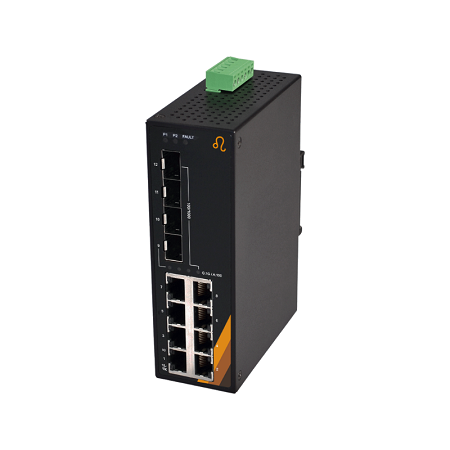12-Port Industrial Gigabit Ethernet Switch | 8 ETH + 4 SFP