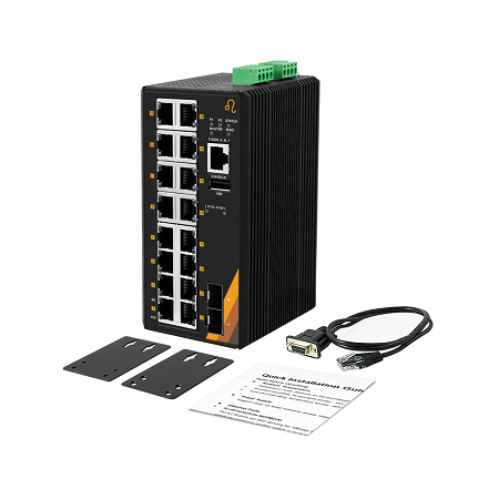 18-Port Industrial Gigabit PoE+ Managed Ethernet Switch | 16 ETH + 2 SFP