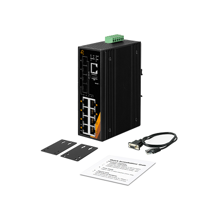 12-Port Industrial Gigabit PoE+ Managed Ethernet Switch | 8ETH + 4SFP
