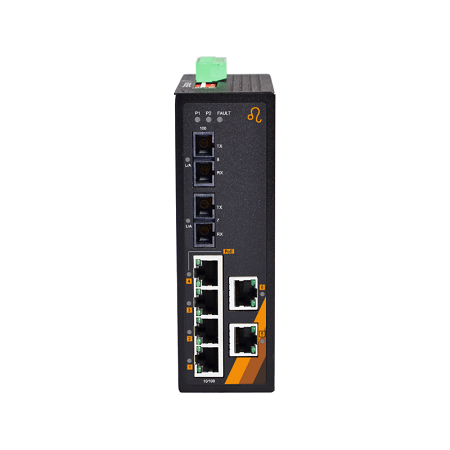 8-Port Industrial PoE+ Ethernet Switch | 6 FETH + 2 SC/ST